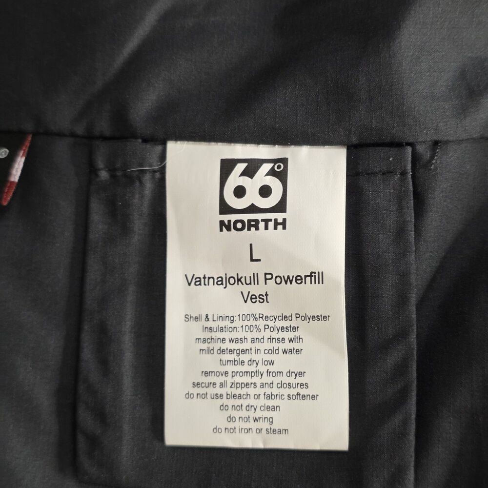66 North Puffer Vest Size Large Black Quilted Insulated Full Zip Outdoor Active - Picture 12 of 13